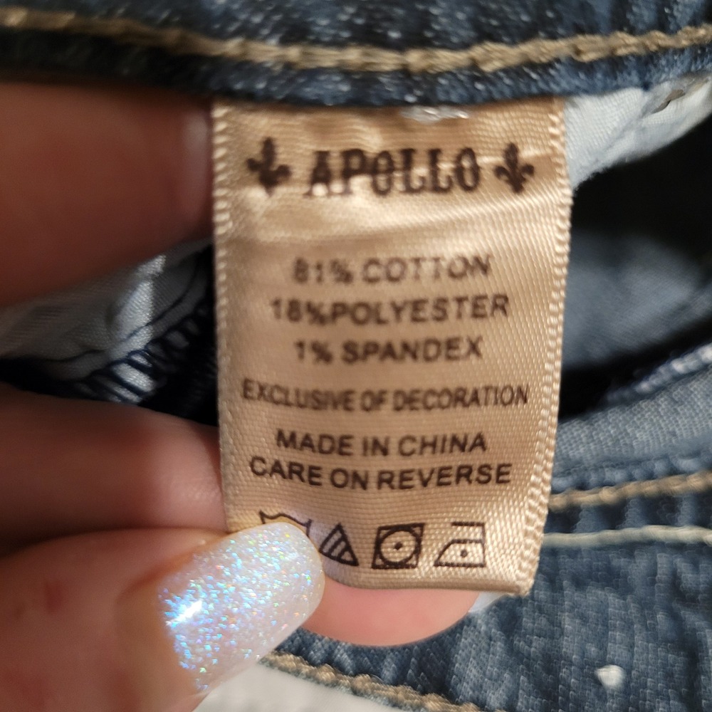 Apollo Womens Denim Shorts Size 7/8 Embellished Pockets Button Fly y2k - Picture 4 of 6